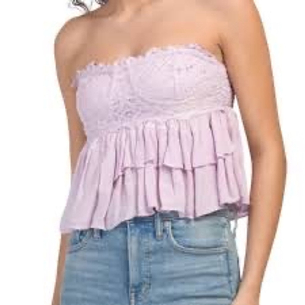 Free People FP One Lilac Strapless‎ Crochet Tiered Top - Size L